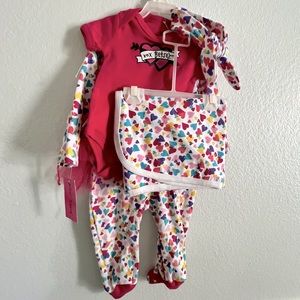 4 piece Betsy Johnson baby set. Onesies & a little blanket.